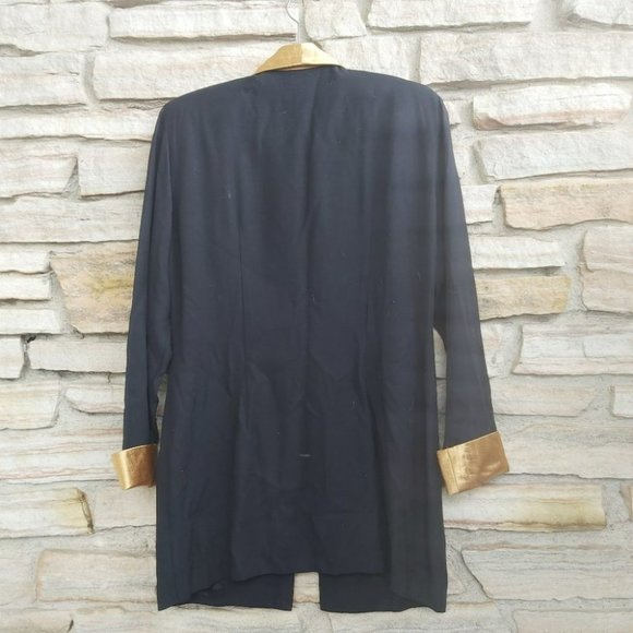 Vintage 90s Gold Lapel Vogue Midi Blazer Vest Jacket - Picture 6 of 15